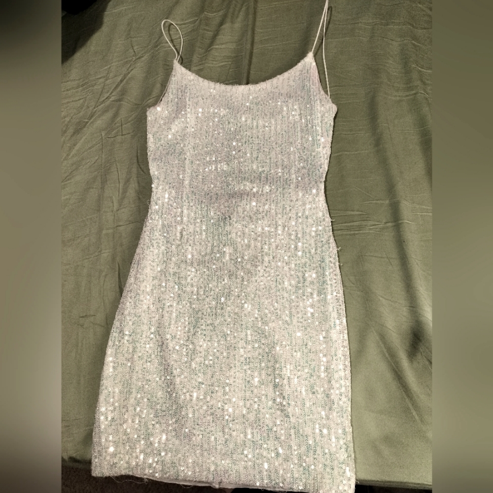 Mini holographic sequin dress